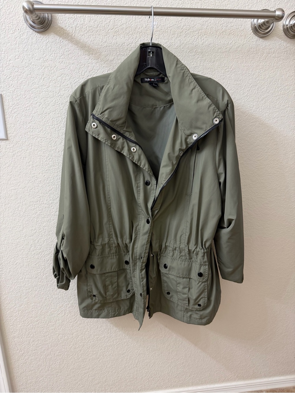 Style & Co. Olive Utility Jacket with Drawstring Waist
